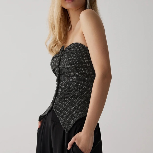 Commense Tweed Button Ruched Tube Top - Picture 5 of 6